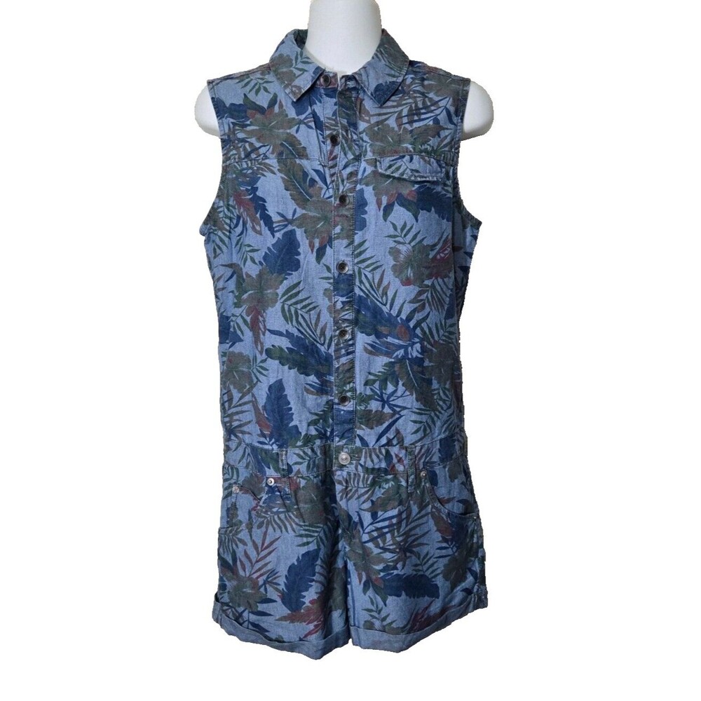 Hudson Harmony Romper Womens XS Blue Tropical Floral Sleeveless Denim Shorts
